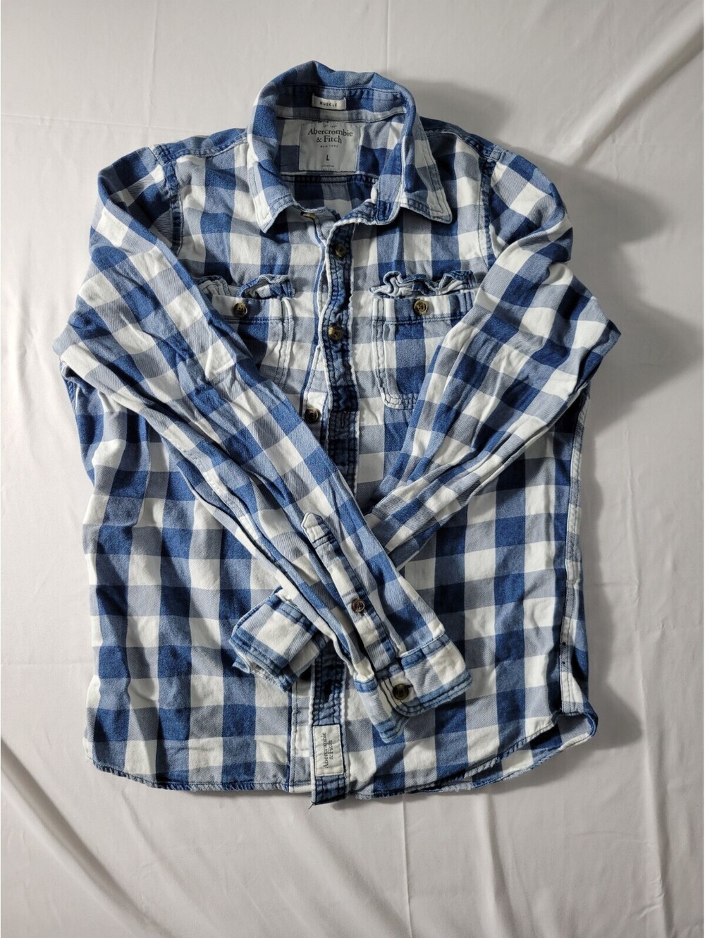 Abercrombie & Fitch Men Muscle Fit Plaid Button Down Shirt Blue White Large
